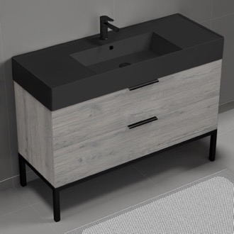 Bathroom Vanity Modern Bathroom Vanity, Grey Oak, Black Ceramic Sink, 48 Inch, Free Standing Nameeks DERIN635